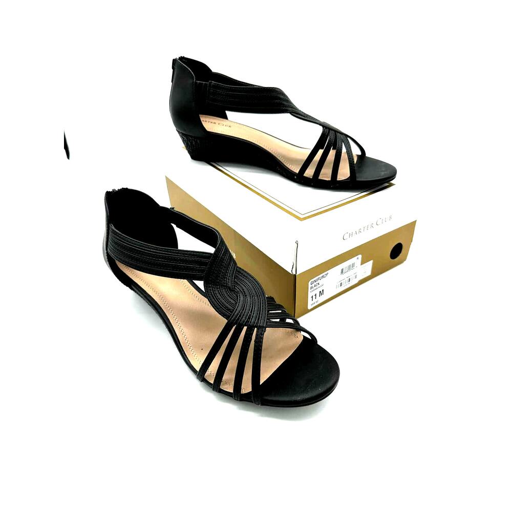 Charter Club, Ginifur Wedge Sandals, 11M Black